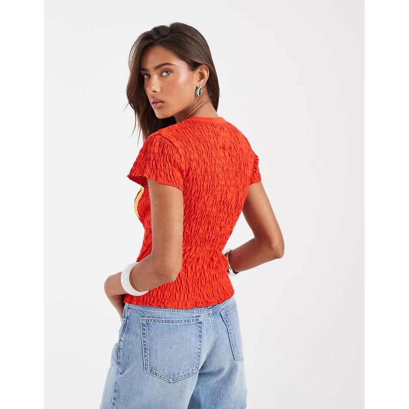 ASOS DESIGN shirred baby tee with Spain football graphic in red