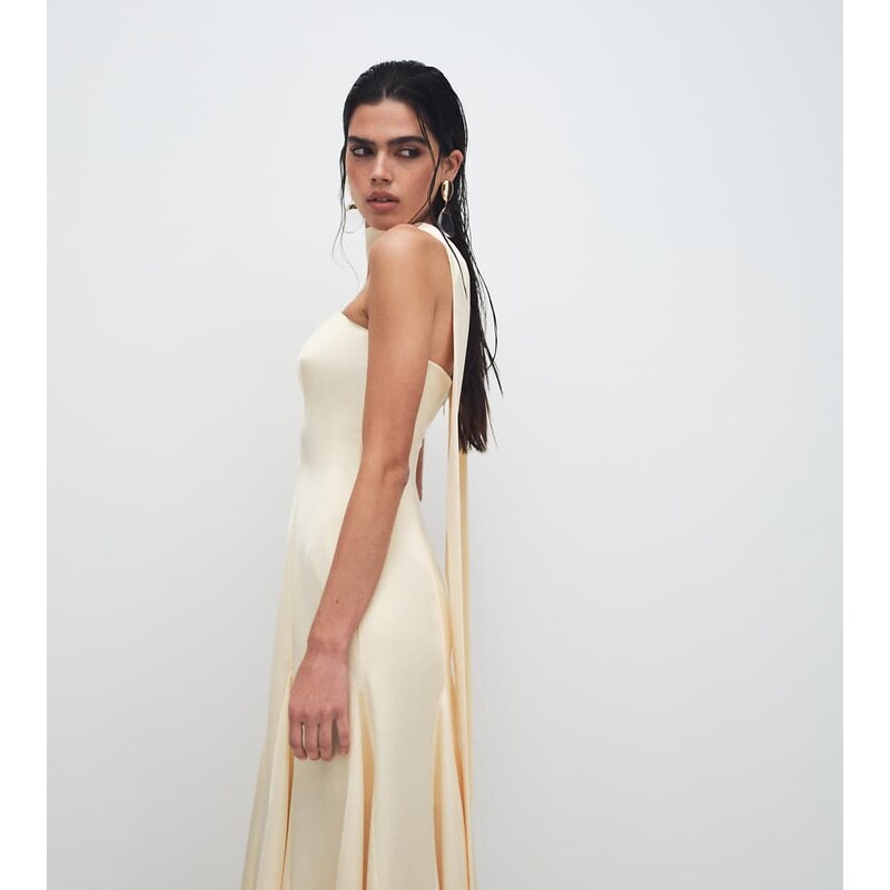 Kaiia exclusive satin scarf detail bandeau godet hem maxi dress