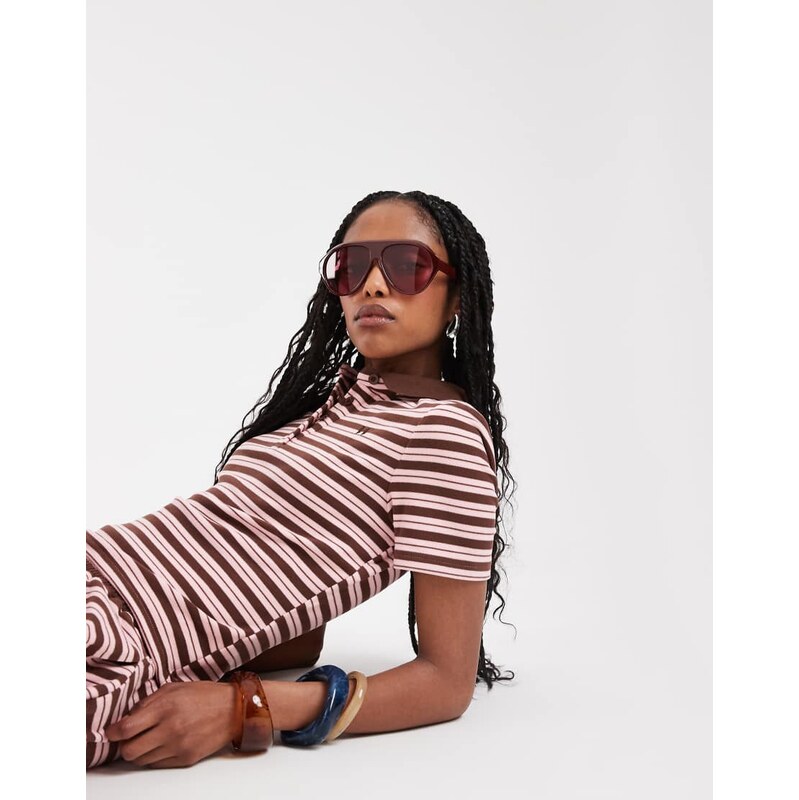 Wanderdoll Frankie premium jersey short sleeve polo top co-ord in pink 115522360