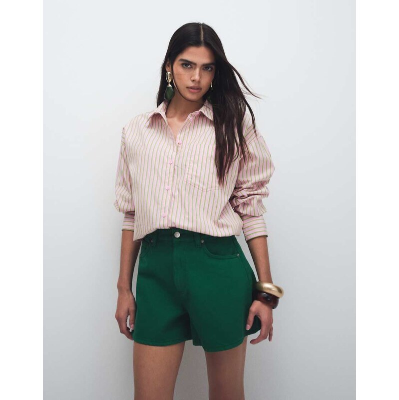 JJXX Jamie oversized poplin shirt in pink and green stripe 115522475