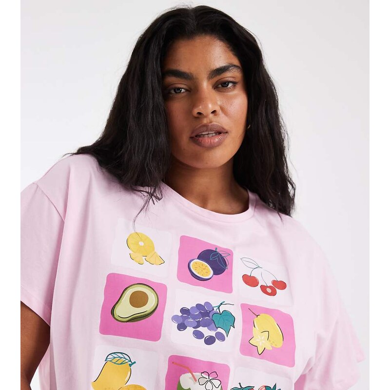 Pieces Plus Pieces Curve oversized fruit graphic t-shirt in pale pink 115414187