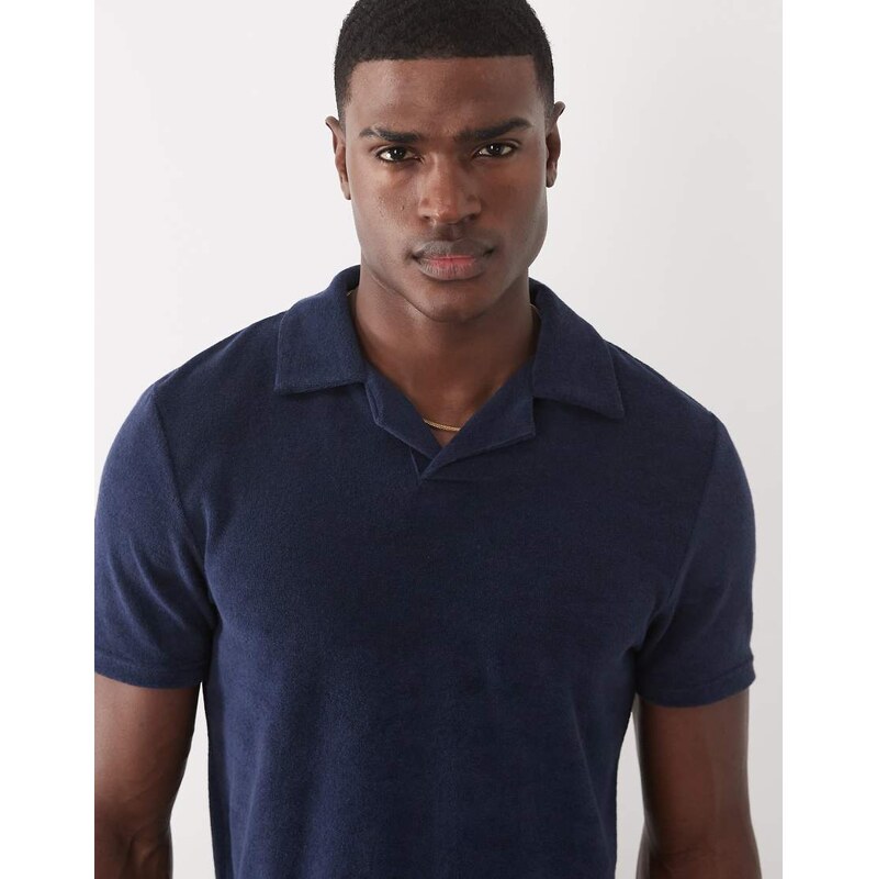 CAPO towelling revere polo shirt co-ord in navy