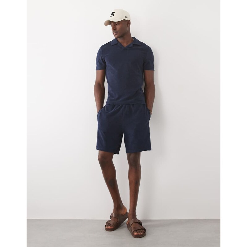 CAPO towelling revere shorts co-ord in navy