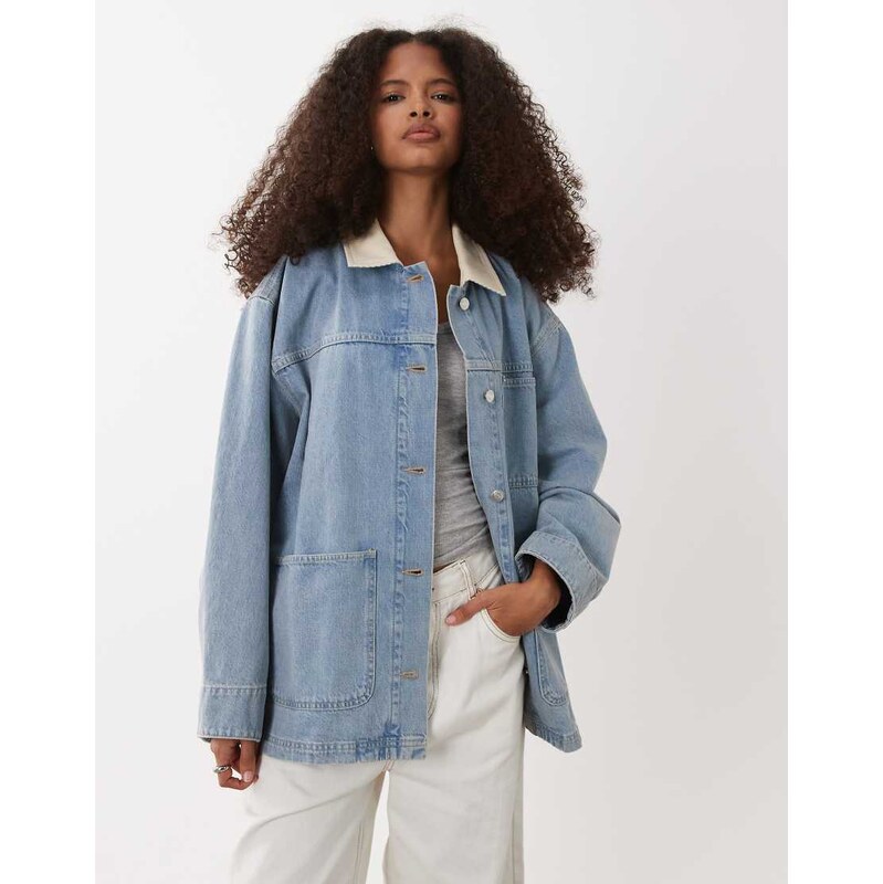 ARKET utility denim barn jacket with cord collar in blue