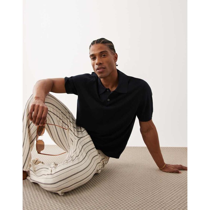ARKET pure cotton short sleeve polo in navy blue