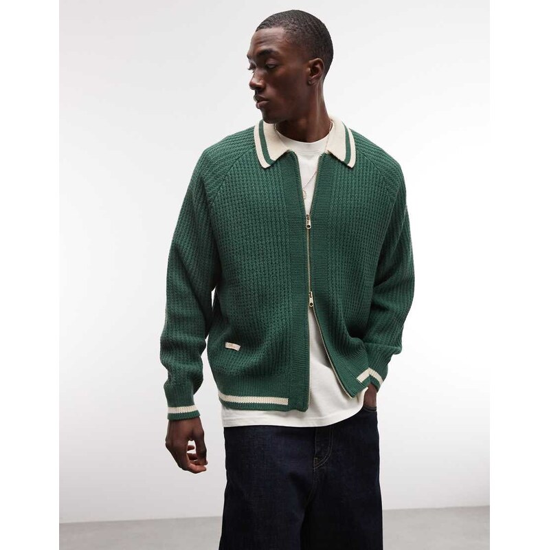 BLKVIS full zip cardigan with collar in green