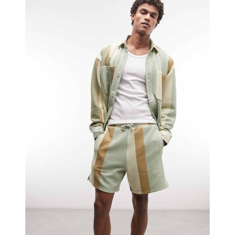 BLKVIS striped quilted shorts co-ord on green multi