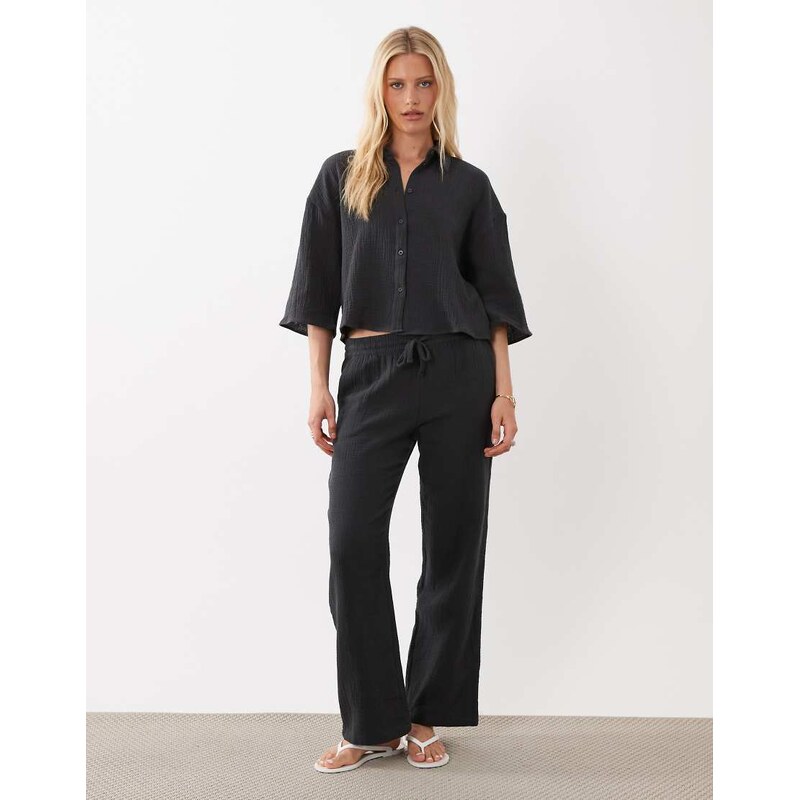 JDY wide leg cheesecloth trousers co-ord in charcoal grey