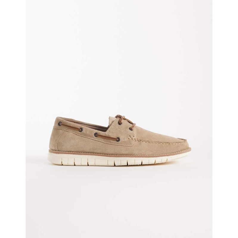 ASOS DESIGN boat shoes in stone suede-Neutral
