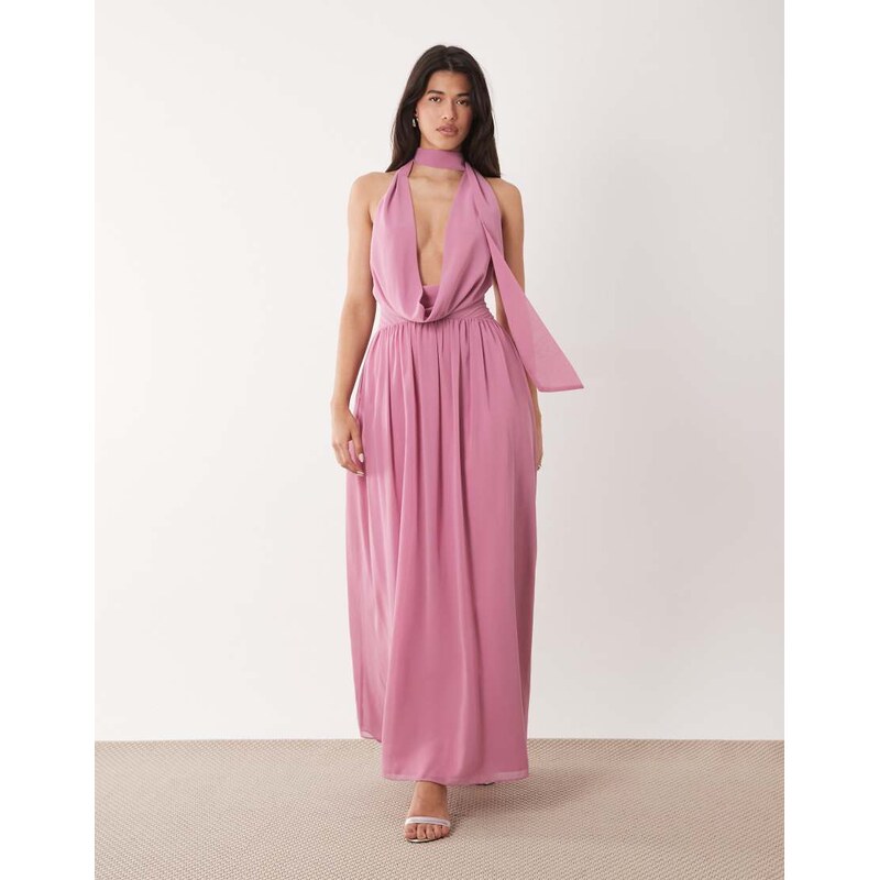 Aria Cove chiffon deep plunge cowl neck wrap scarf detail maxi dress 115414078