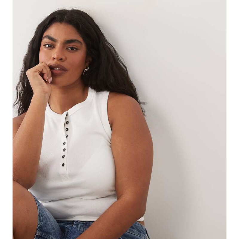 ASOS Curve ASOS DESIGN Curve button detail sleeveless vest in cream 115520038