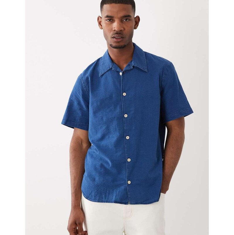 PS Paul Smith short sleeve relaxed fit seersucker shirt in blue