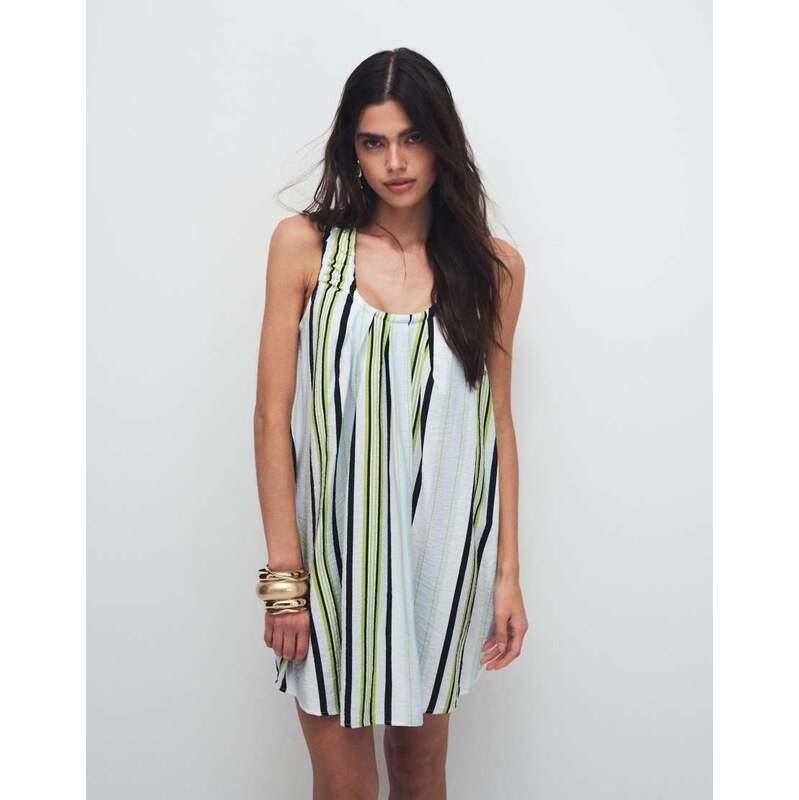 ASOS DESIGN ruched neck mini sundress in techy fabric in blue