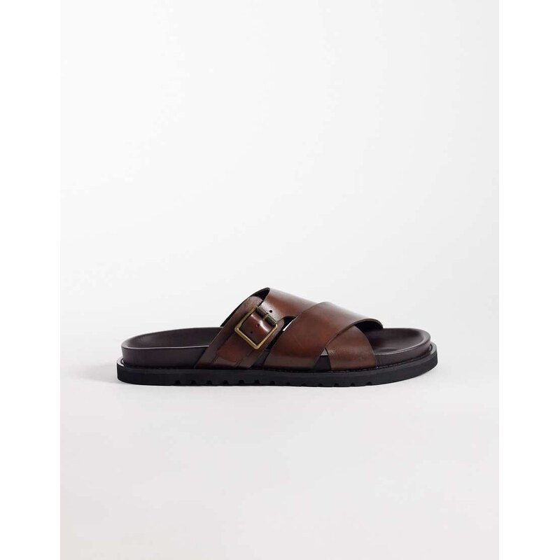 ASOS DESIGN cross over sandals in brown leather