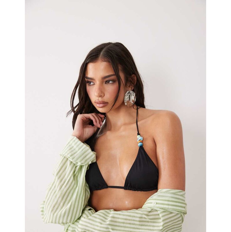 ASOS DESIGN Chelsea Charm triangle bikini top with beads in black 115520977