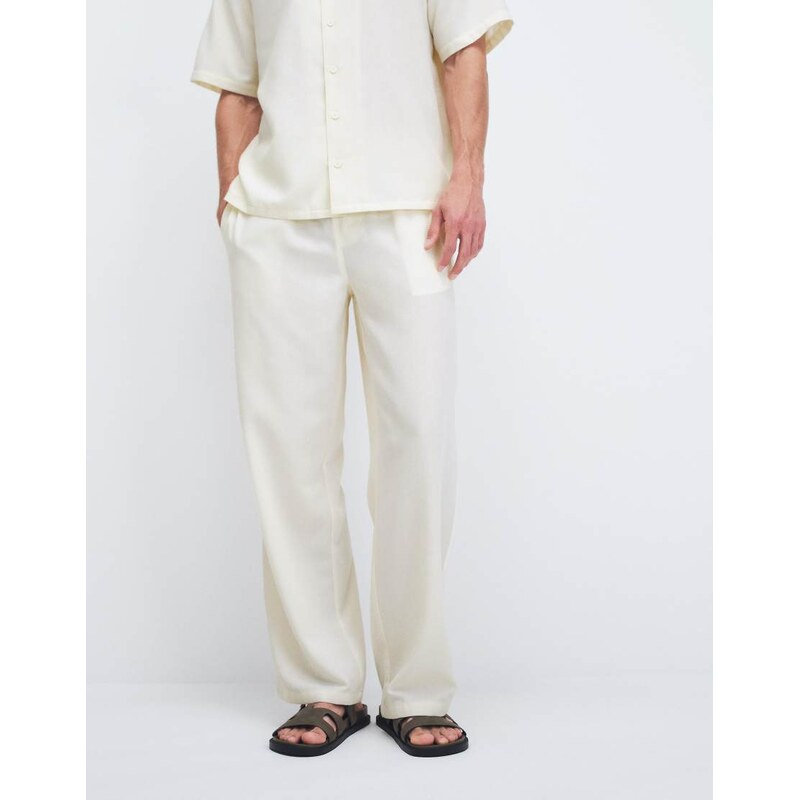 New Look co-ord wide leg linen look trousers in off white