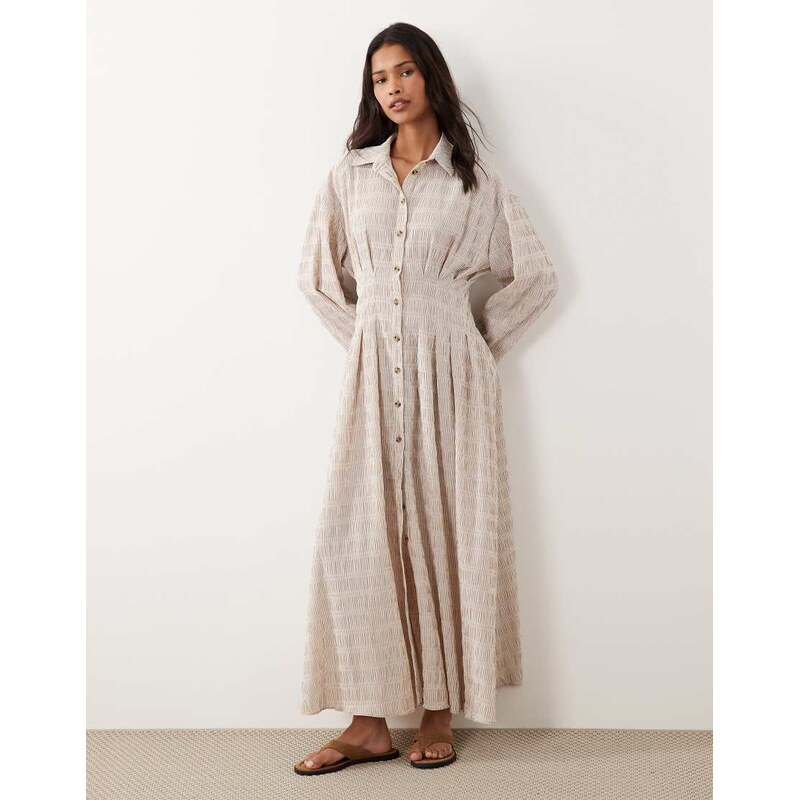 ASOS DESIGN cinched detail maxi shirt dress in neutral stripe