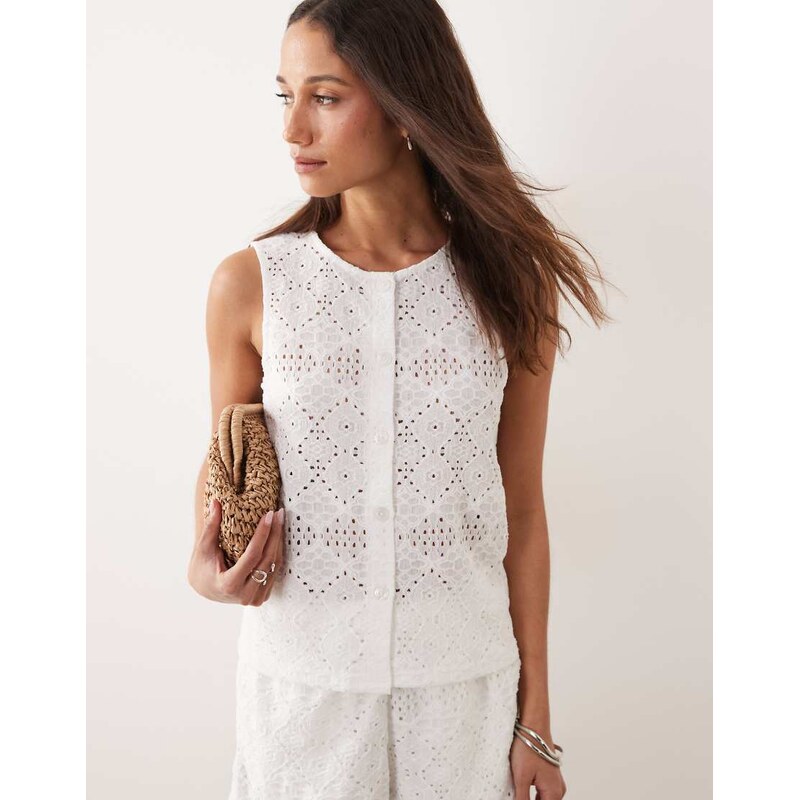 JDY lace details vest co-ord in white 115422516