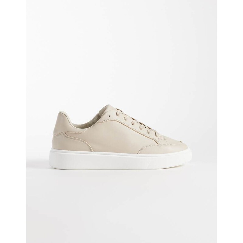 ASOS DESIGN lace up trainers in stone with white sole-Neutral
