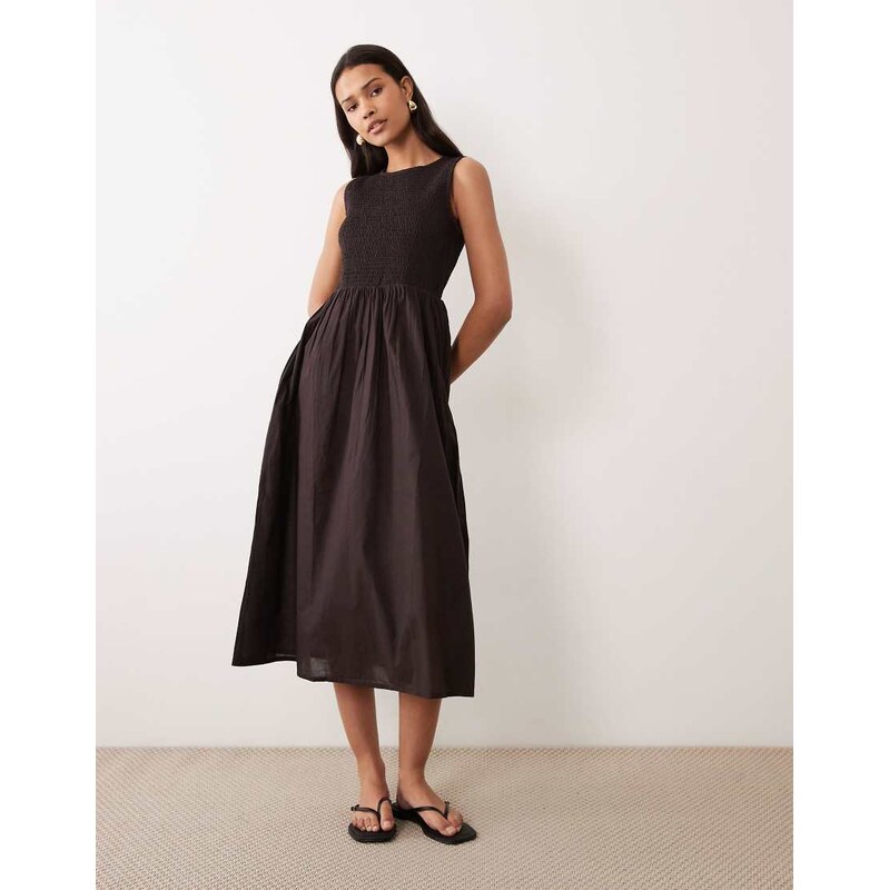 JDY sleeveless smock midi dress in brown