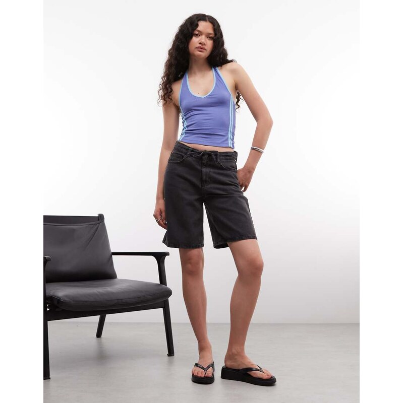 Noisy May high waist longline loose short in black denim 115422530