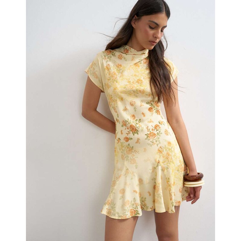 Topshop viscose grown on sleeve mini tea dress in vintage floral