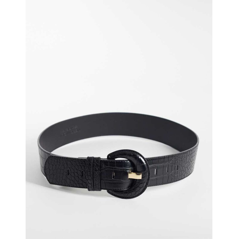 Vero Moda textured large round buckle belt in black 115414199