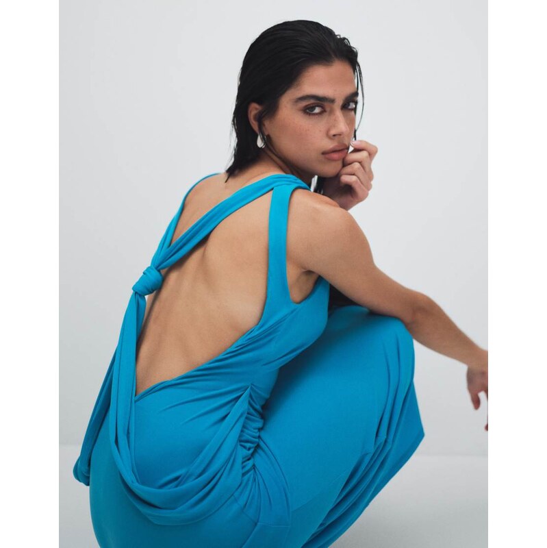 ASOS DESIGN slinky maxi dress with drape knot back detail in