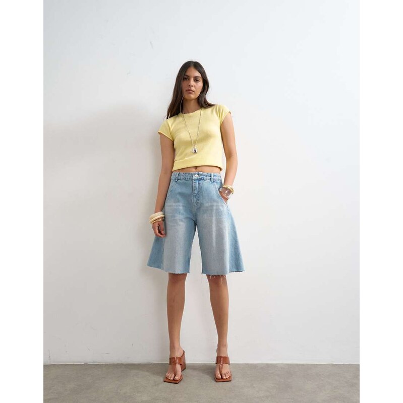 Topshop denim barrel jort in bleach-Blue