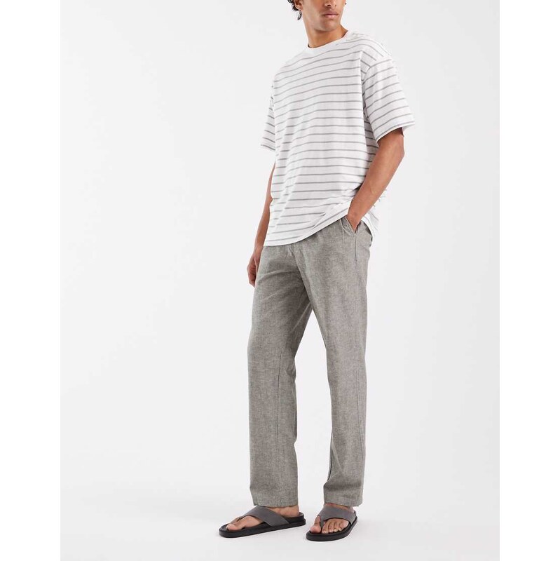 BLEND cotton-linen drawstring waist regular fit trousers in