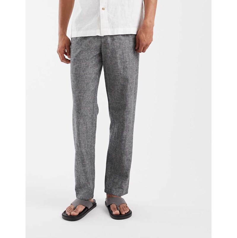 BLEND cotton-linen drawstring waist regular fit trousers in