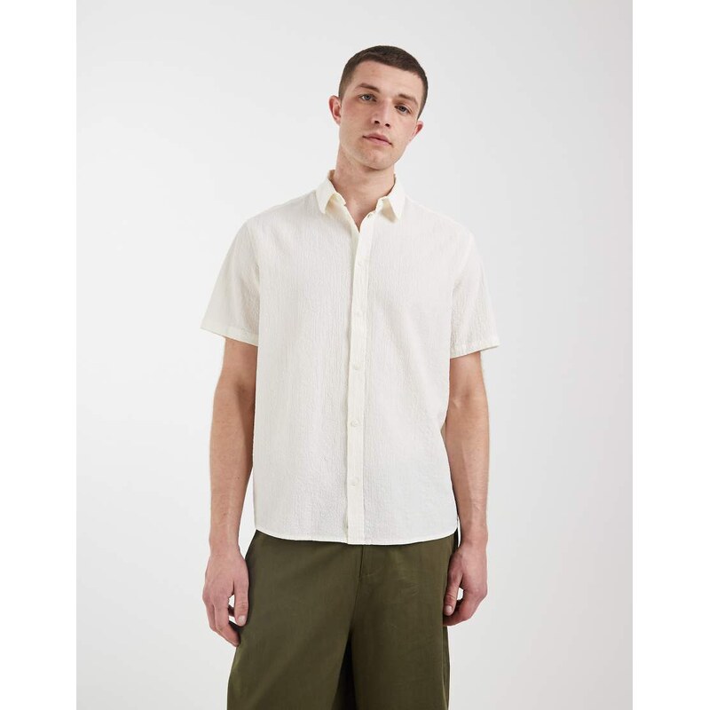 BLEND cotton-rich textured lightweight regular fit shirt in off
