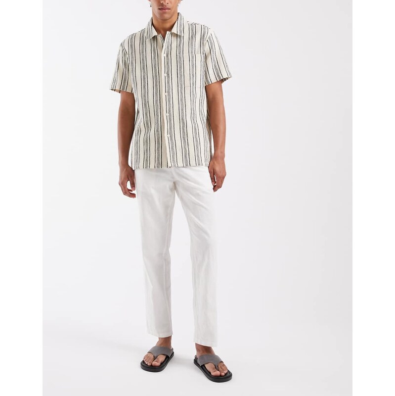 BLEND cotton-linen drawstring waist regular fit trousers in