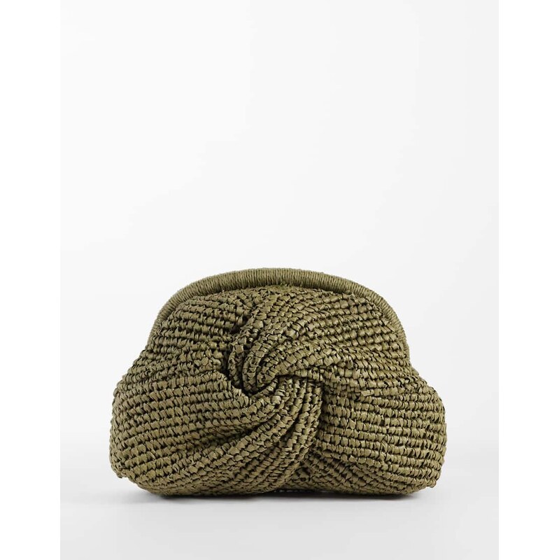 Mango mini raffia knot detail clutch bag with detatchable chain in 115414318