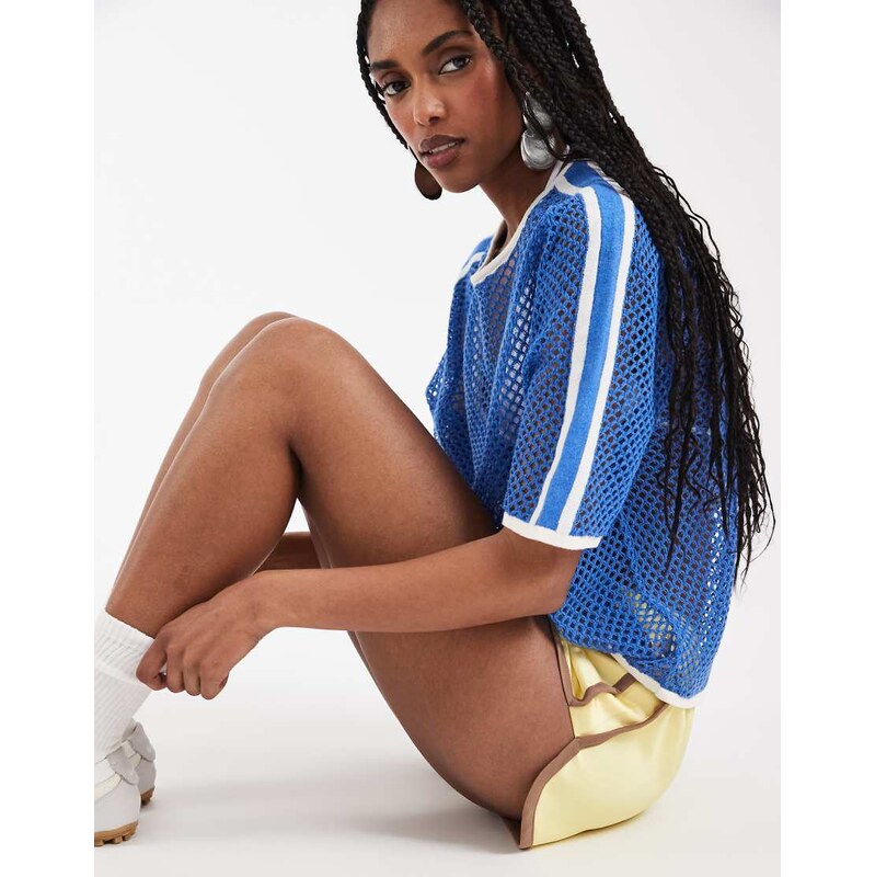 ASOS DESIGN open weave knit t-shirt-Blue