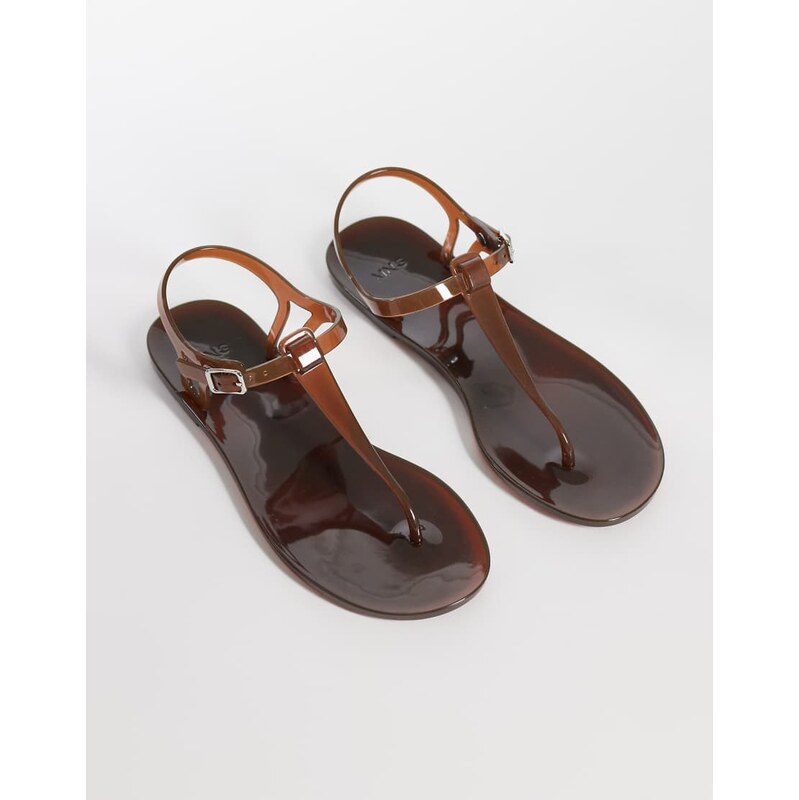 Mango toe post jelly sandal in brown 115415115