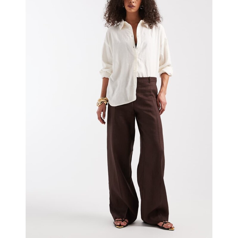 & Other Stories pure linen tailored trousers in chocolate brown