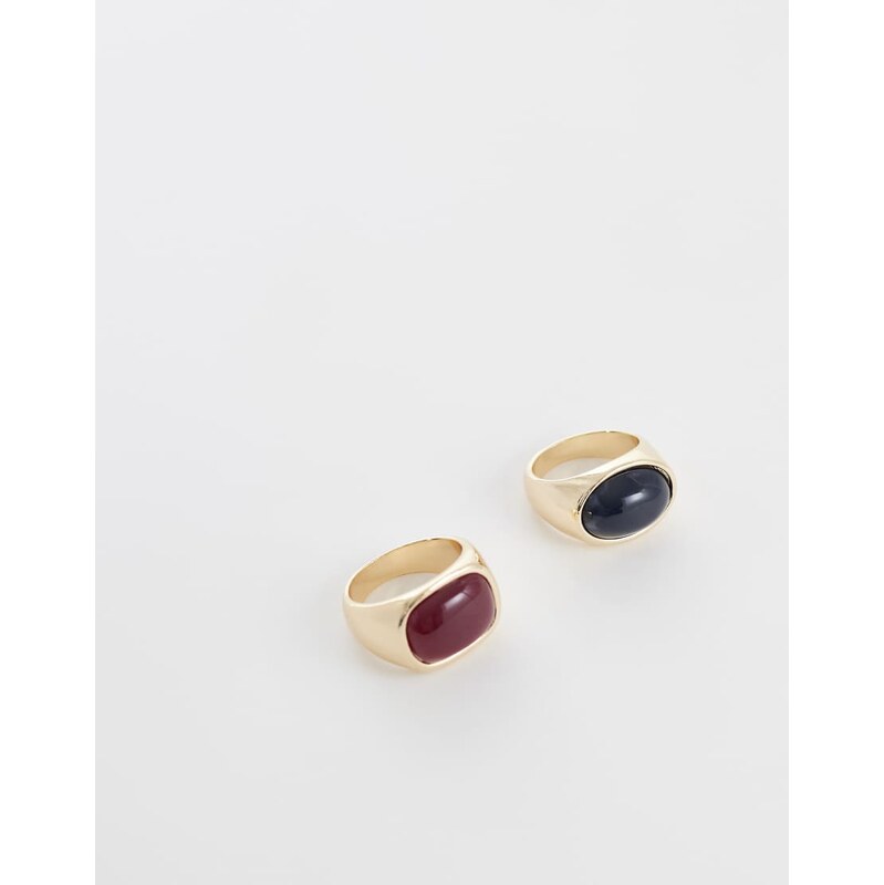 ASOS DESIGN 2 pack red and black natural shape stone signet ring in 115414332