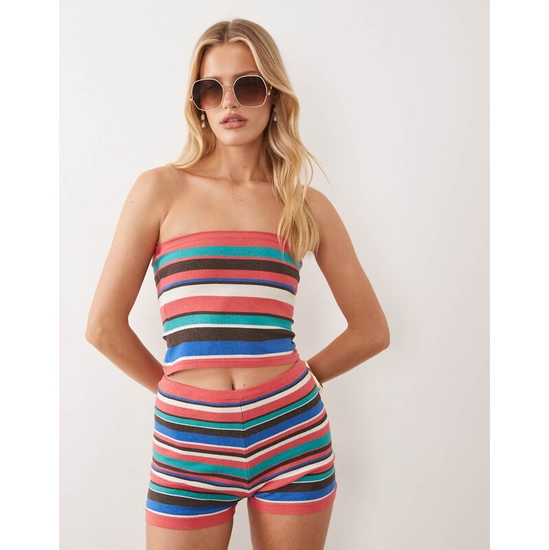 ASOS DESIGN knitted bandeau top co-ord in multi stripe