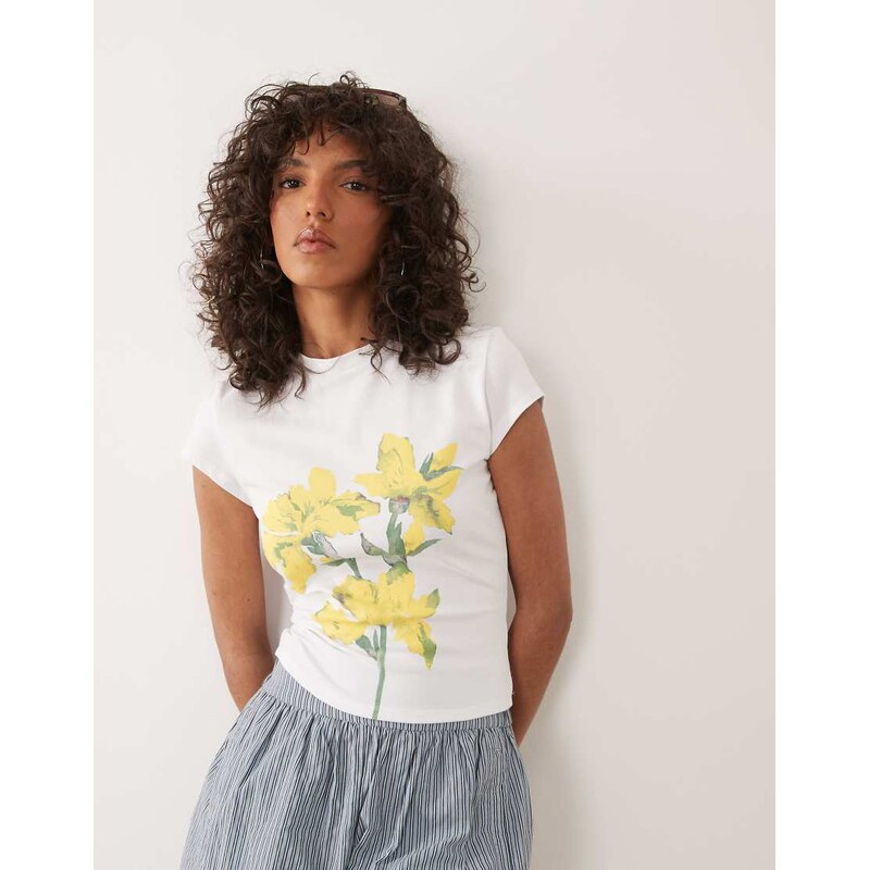 ASOS DESIGN Baby tee with flower painting graphic in white