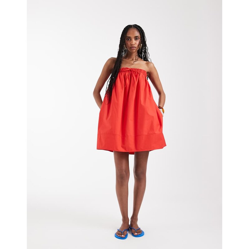 ASOS DESIGN bandeau trapeze mini dress in red