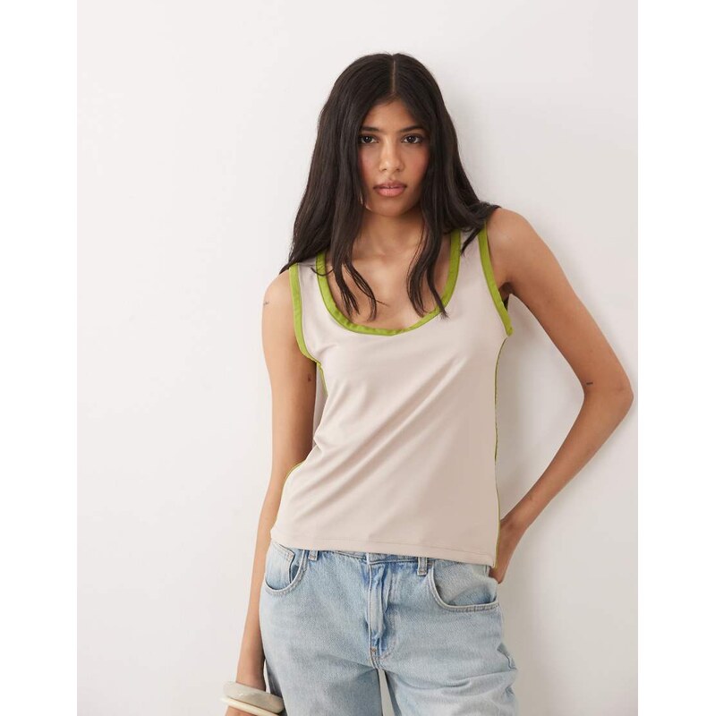 ASOS DESIGN scoop neck with contrast olive binding tank top in