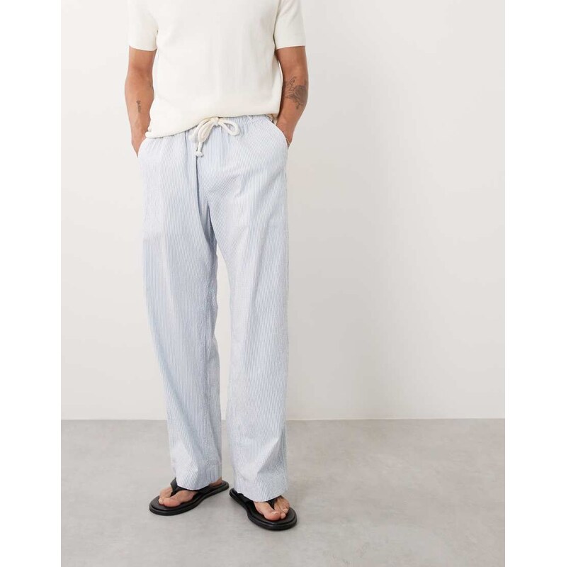Abercrombie & Fitch cotton rich baggy seersucker trousers in blue 115414367