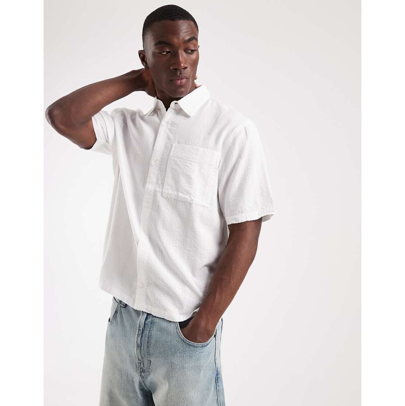 Hollister boxy cropped short sleeve shirt in white stripe