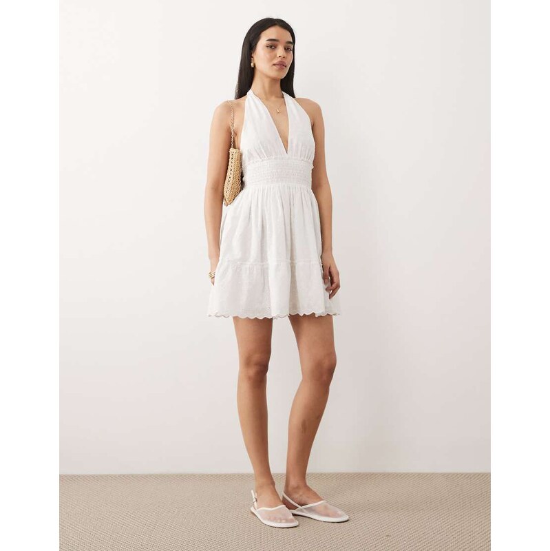 Iisla & Bird broderie halterneck dress in white 115519978