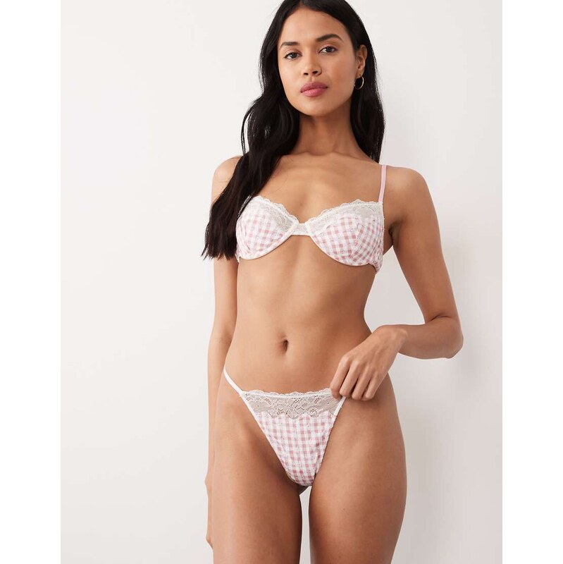 Wild Lovers Mireille thong in pink gingham 115415032