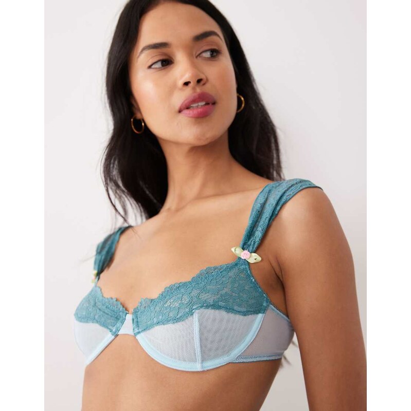 Wild Lovers Floriane underwired bra with lace trim in blue 115415035