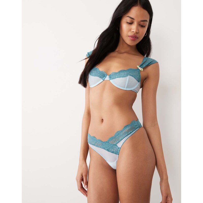 Wild Lovers Floriane brazilian brief with lace trim in blue 115415036