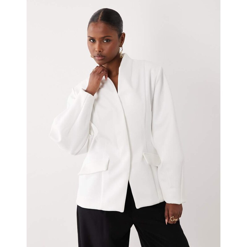 ASOS LUXE cinched waist blazer in white 115415113