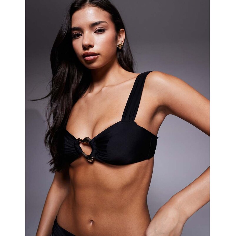Moda Minx bralet bikini top with molten hardware detail in black 115414919
